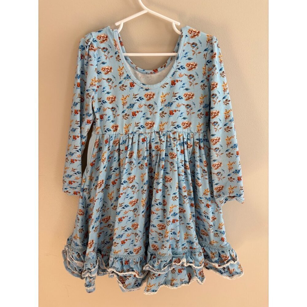 Makena Lane Laila Twirl Girls Baby Blue Floral Long Sleeve Dress Size 7 - Picture 5 of 11